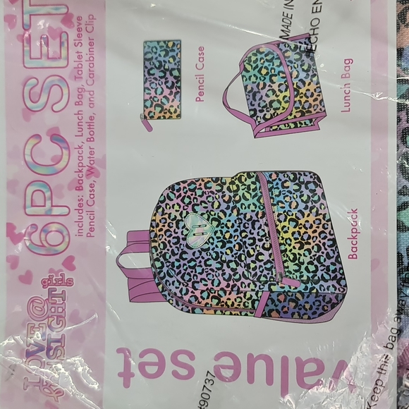 Girls Print Backpack 6-Piece Set NWTs - Picture 6 of 7